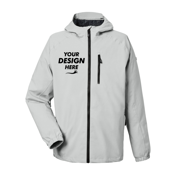 HUK Men's Rover Rain Jacket, Harbor Mist, Front view, Mockup