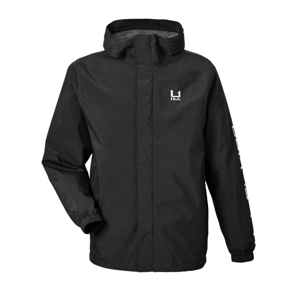 HUK Men's Storm Rain Jacket, Black, Front view