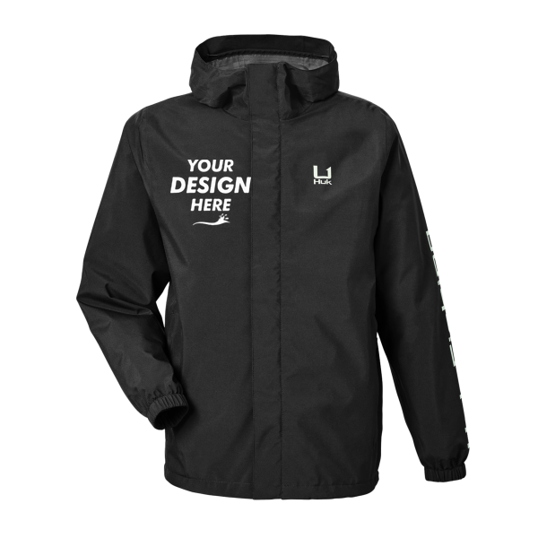 HUK Men's Storm Rain Jacket, Black, Front view, Mockup