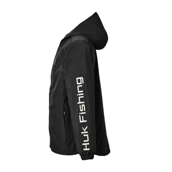 HUK Men's Storm Rain Jacket, Black, Left Sleeve view