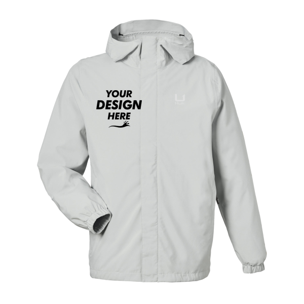 HUK Men's Storm Rain Jacket, Harbor Mist, Front view, Mockup