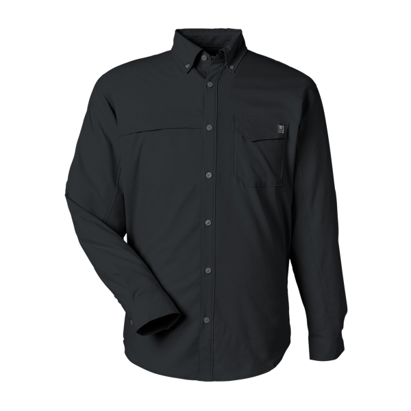 HUK Men's Tide Point Pocket Fishing Shirt, Black, Front view