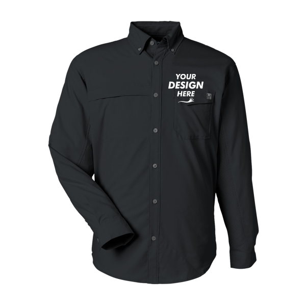 HUK Men's Tide Point Pocket Fishing Shirt, Black, Front view, Mockup