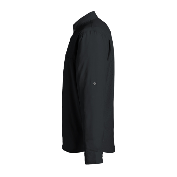 HUK Men's Tide Point Pocket Fishing Shirt, Black, Left Sleeve view