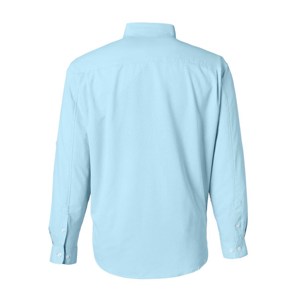 HUK Men's Tide Point Pocket Fishing Shirt, Crystal Blue, Back view