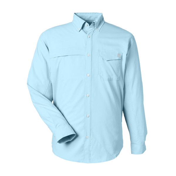 HUK Men's Tide Point Pocket Fishing Shirt, Crystal Blue, Front view