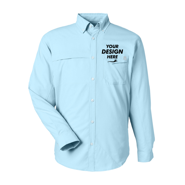 HUK Men's Tide Point Pocket Fishing Shirt, Crystal Blue, Front view, Mockup
