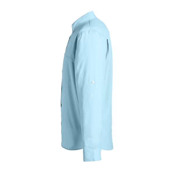HUK Men's Tide Point Pocket Fishing Shirt, Crystal Blue, Left Sleeve view