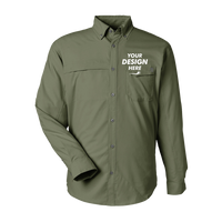 HUK Men's Tide Point Pocket Fishing Shirt, Moss, Front view, Mockup