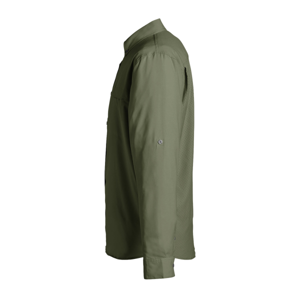 HUK Men's Tide Point Pocket Fishing Shirt, Moss, Left Sleeve view