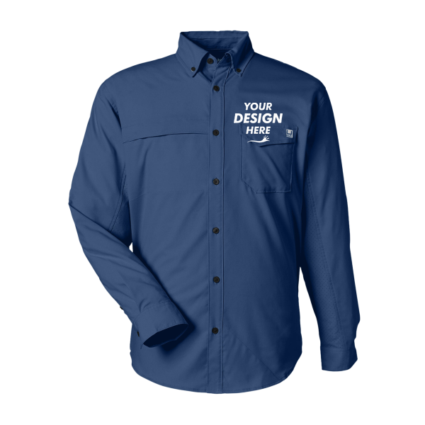 HUK Men's Tide Point Pocket Fishing Shirt, Naval Academy, Front view, Mockup