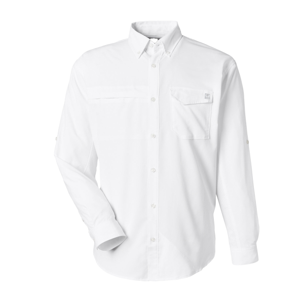 HUK Men's Tide Point Pocket Fishing Shirt, White, Front view