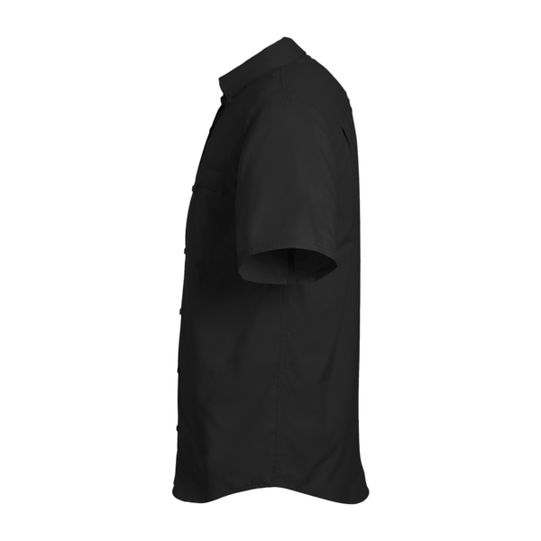 HUK Men's Tide Point Short Sleeve Shirt, Black, Left Sleeve view