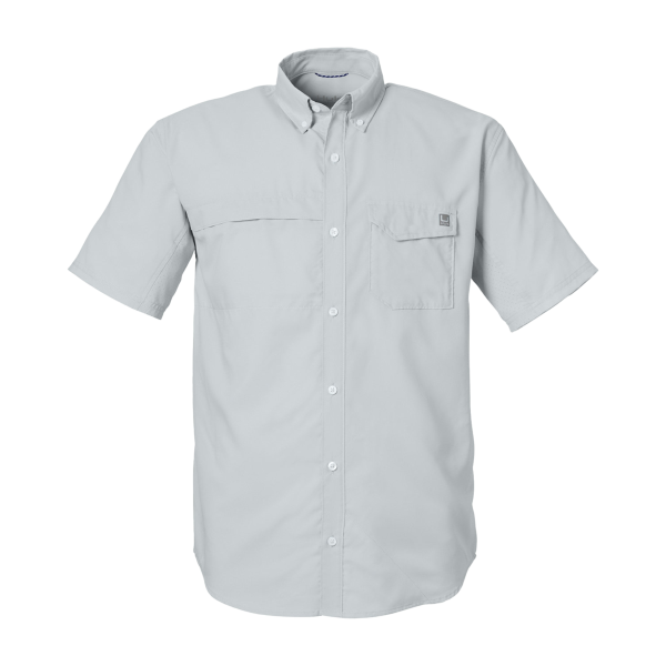HUK Men's Tide Point Short Sleeve Shirt, Harbor Mist, Front view