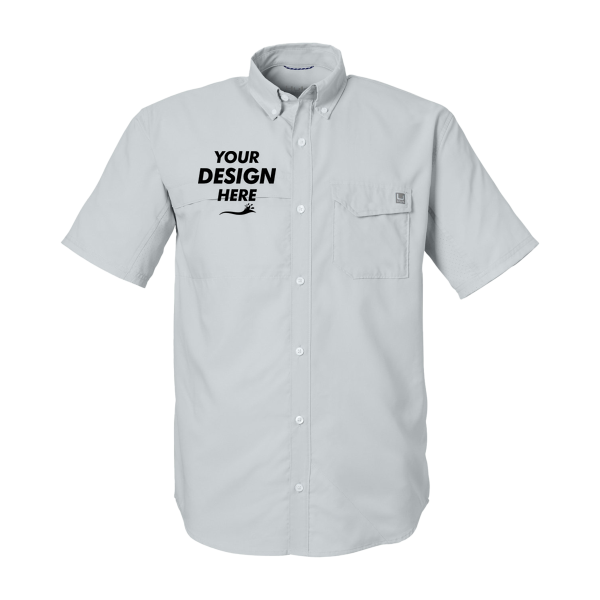 HUK Men's Tide Point Short Sleeve Shirt, Harbor Mist, Front view, Mockup