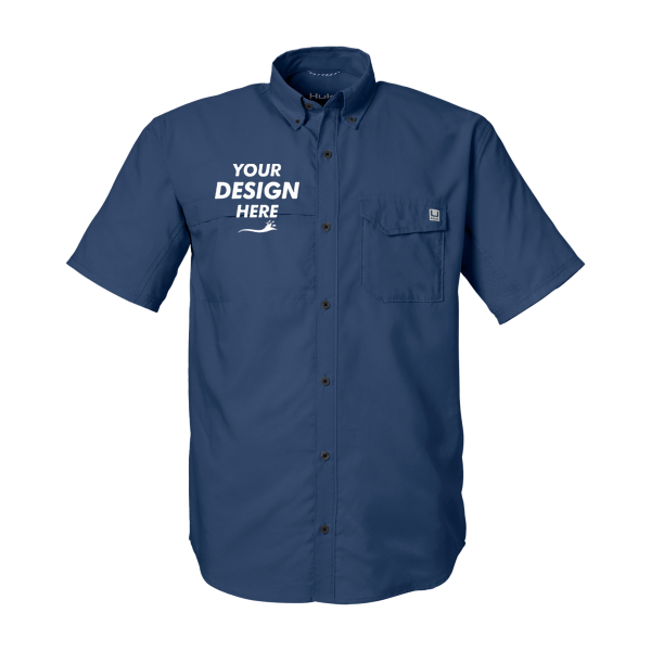 HUK Men's Tide Point Short Sleeve Shirt, Naval Academy, Front view, Mockup