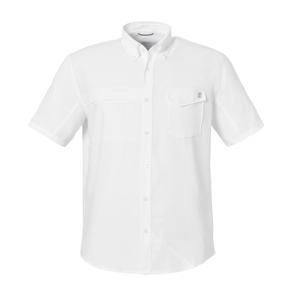 HUK Men's Tide Point Short Sleeve Shirt, White, Front view