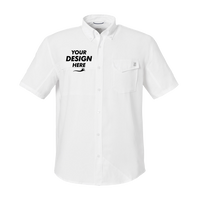 HUK Men's Tide Point Short Sleeve Shirt, White, Front view, Mockup