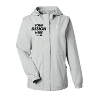 HUK Women's Storm Rain Jacket, Harbor Mist, Front view, Mockup