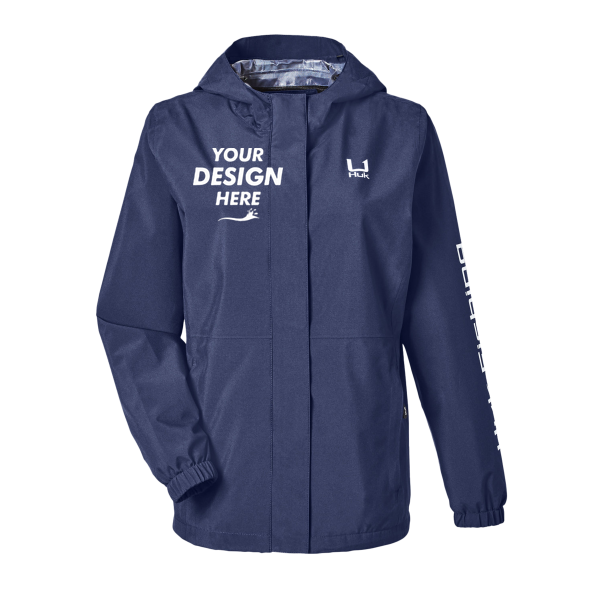 HUK Women's Storm Rain Jacket, Naval Academy, Front view, Mockup