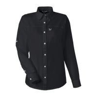 HUK Women's Tide Point Long Sleeve Shirt, Black, Front view