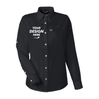 HUK Women's Tide Point Long Sleeve Shirt, Black, Front view, Mockup
