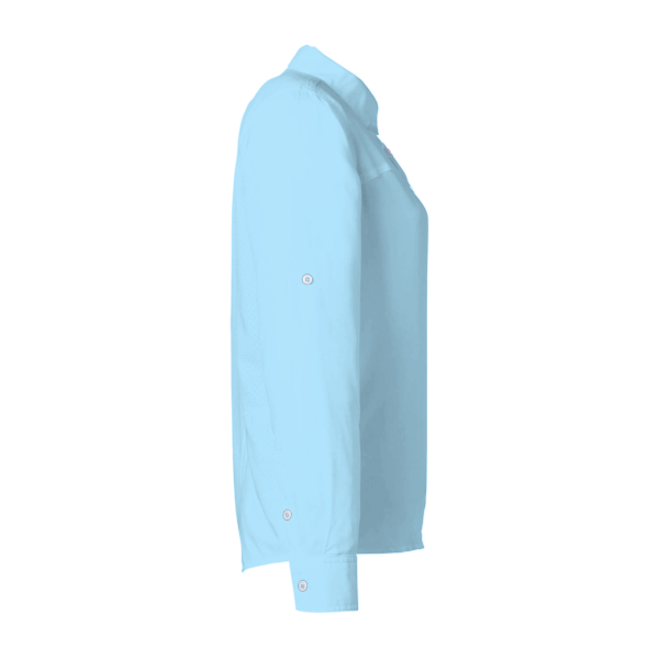 HUK Women's Tide Point Long Sleeve Shirt, Crystal Blue, Right Sleeve view
