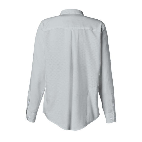 HUK Women's Tide Point Long Sleeve Shirt, Harbor Mist, Back view