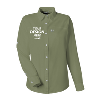 HUK Women's Tide Point Long Sleeve Shirt, Moss, Front view, Mockup