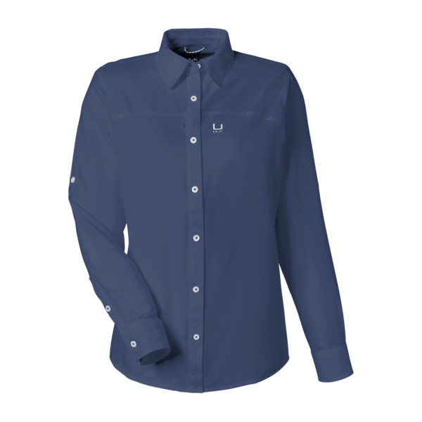 HUK Women's Tide Point Long Sleeve Shirt, Naval Academy, Front view