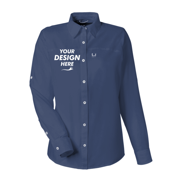 HUK Women's Tide Point Long Sleeve Shirt, Naval Academy, Front view, Mockup