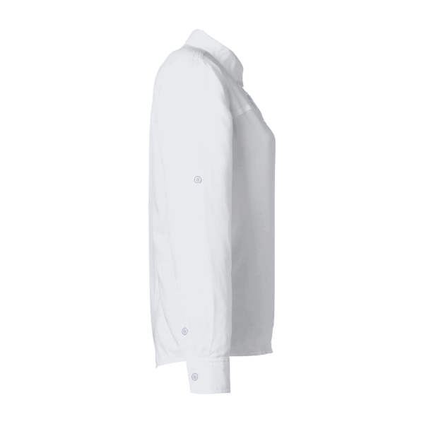 HUK Women's Tide Point Long Sleeve Shirt, White, Right Sleeve view