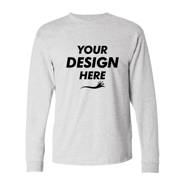 Hanes Authentic Long Sleeve T-Shirt, Ash, Front view, Mockup