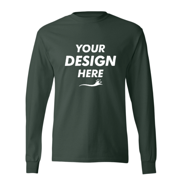 Hanes Authentic Long Sleeve T-Shirt, Deep Forest, Front view, Mockup