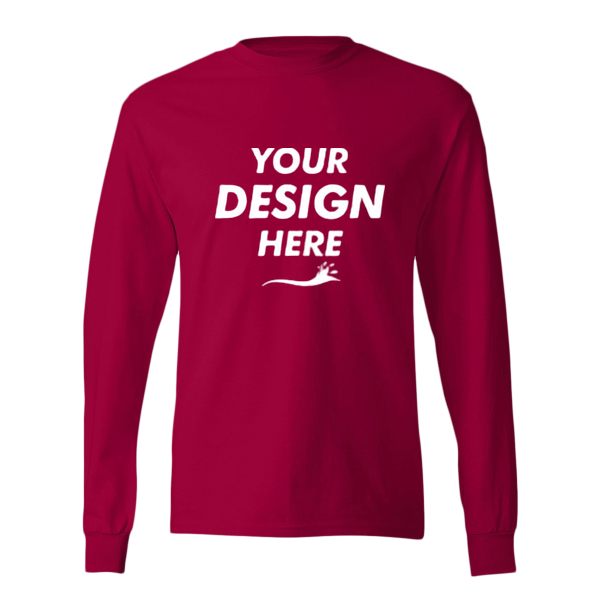 Hanes Authentic Long Sleeve T-Shirt, Deep Red, Front view, Mockup