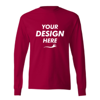 Hanes Authentic Long Sleeve T-Shirt, Deep Red, Front view, Mockup