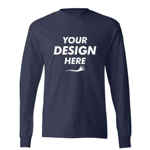 Hanes Authentic Long Sleeve T-Shirt, Navy, Front view, Mockup