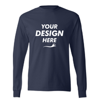 Hanes Authentic Long Sleeve T-Shirt, Navy, Front view, Mockup