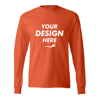 Hanes Authentic Long Sleeve T-Shirt, Orange, Front view, Mockup