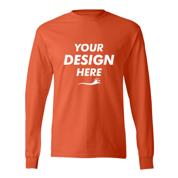 Hanes Authentic Long Sleeve T-Shirt, Orange, Front view, Mockup