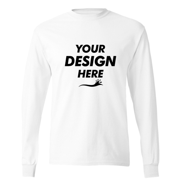 Hanes Authentic Long Sleeve T-Shirt, White, Front view, Mockup