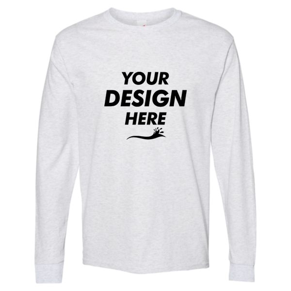 Hanes Essential-T Long Sleeve T-Shirt, Ash, Front view, Mockup