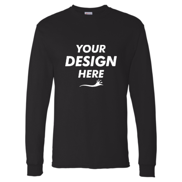 Hanes Essential-T Long Sleeve T-Shirt, Black, Front view, Mockup