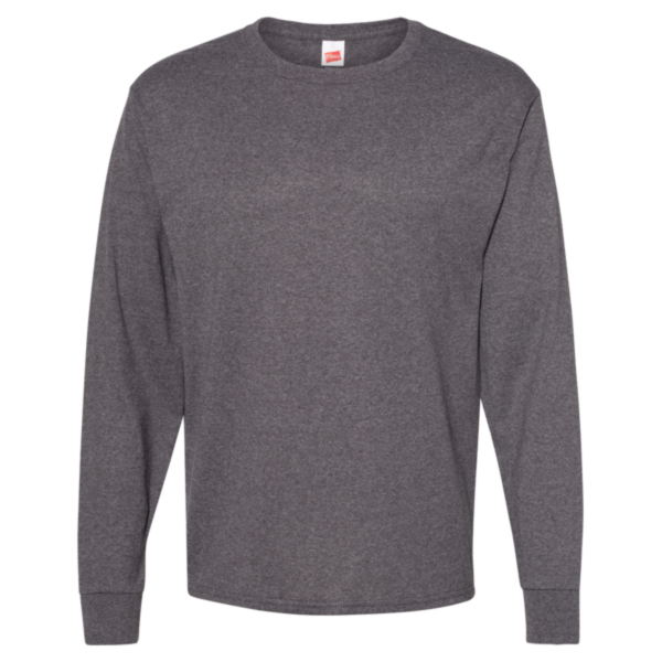 Hanes Essential-T Long Sleeve T-Shirt, Charcoal Heather, Front view