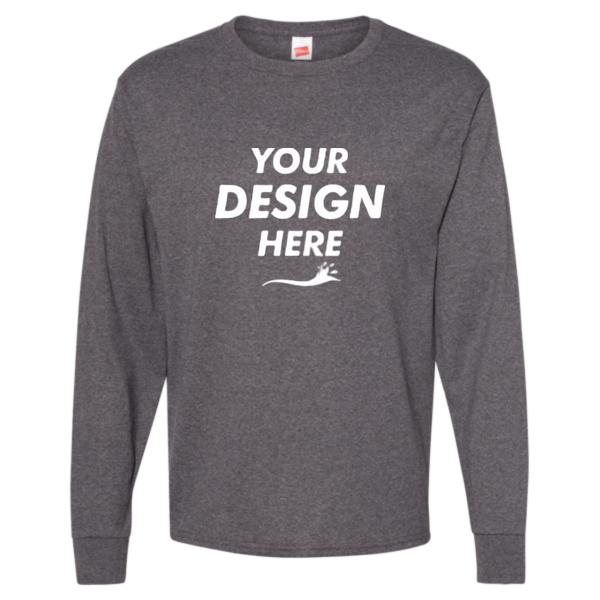 Hanes Essential-T Long Sleeve T-Shirt, Charcoal Heather, Front view, Mockup
