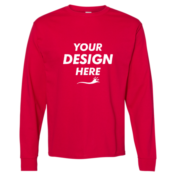 Hanes Essential-T Long Sleeve T-Shirt, Deep Red, Front view, Mockup