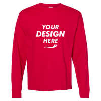 Hanes Essential-T Long Sleeve T-Shirt, Deep Red, Front view, Mockup
