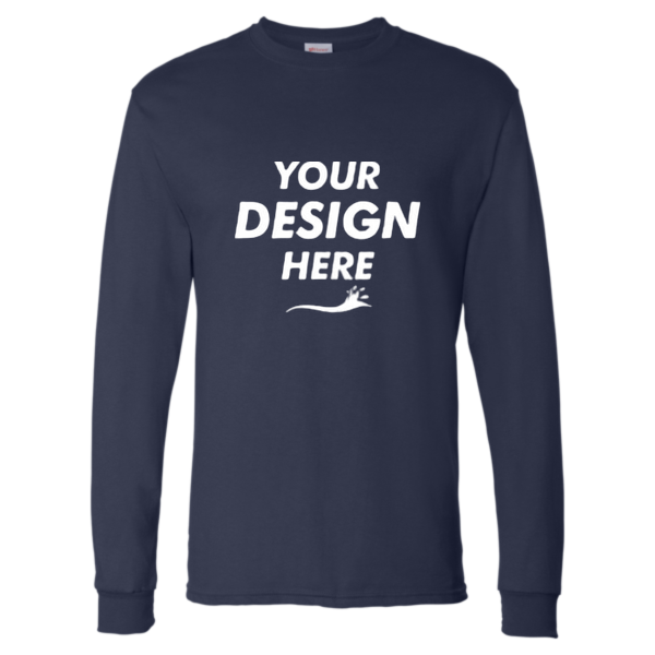 Hanes Essential-T Long Sleeve T-Shirt, Navy, Front view, Mockup