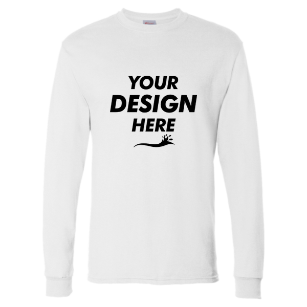 Hanes Essential-T Long Sleeve T-Shirt, White, Front view, Mockup