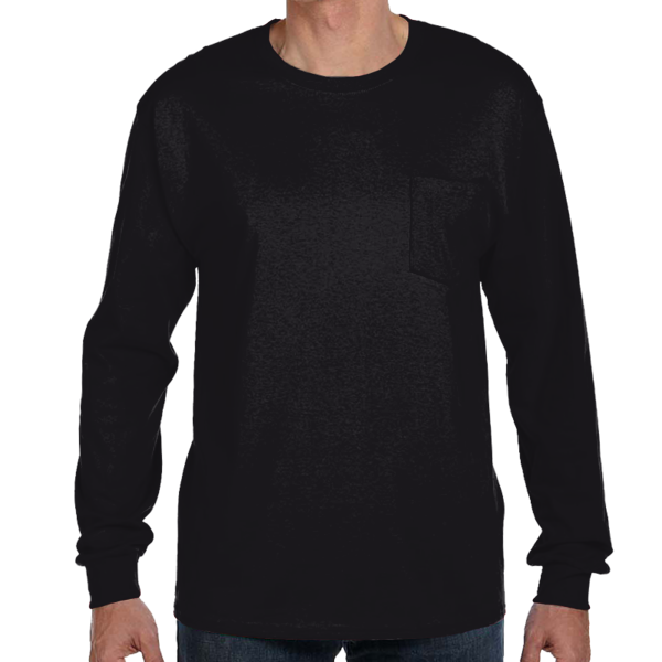 Hanes Men's Authentic Long Sleeve Pocket T-Shirt, Black, Front view
